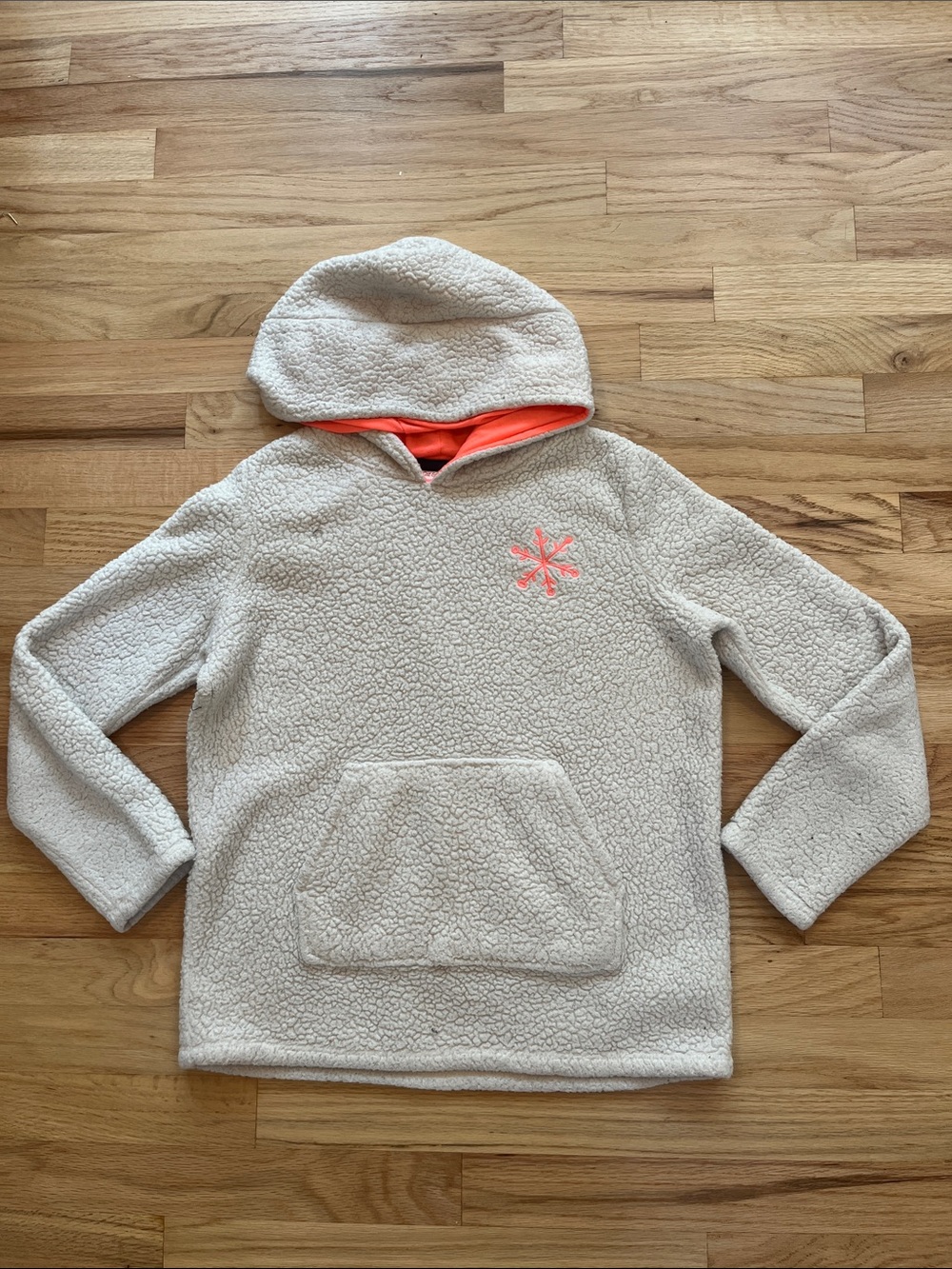 Cat & Jack Cream Sherpa Hoodie with Neon Coral Accent